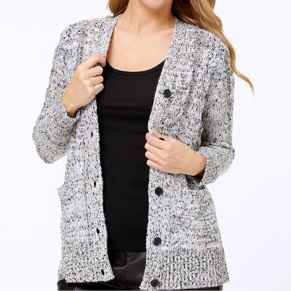 Grey knitted open button down cardigan